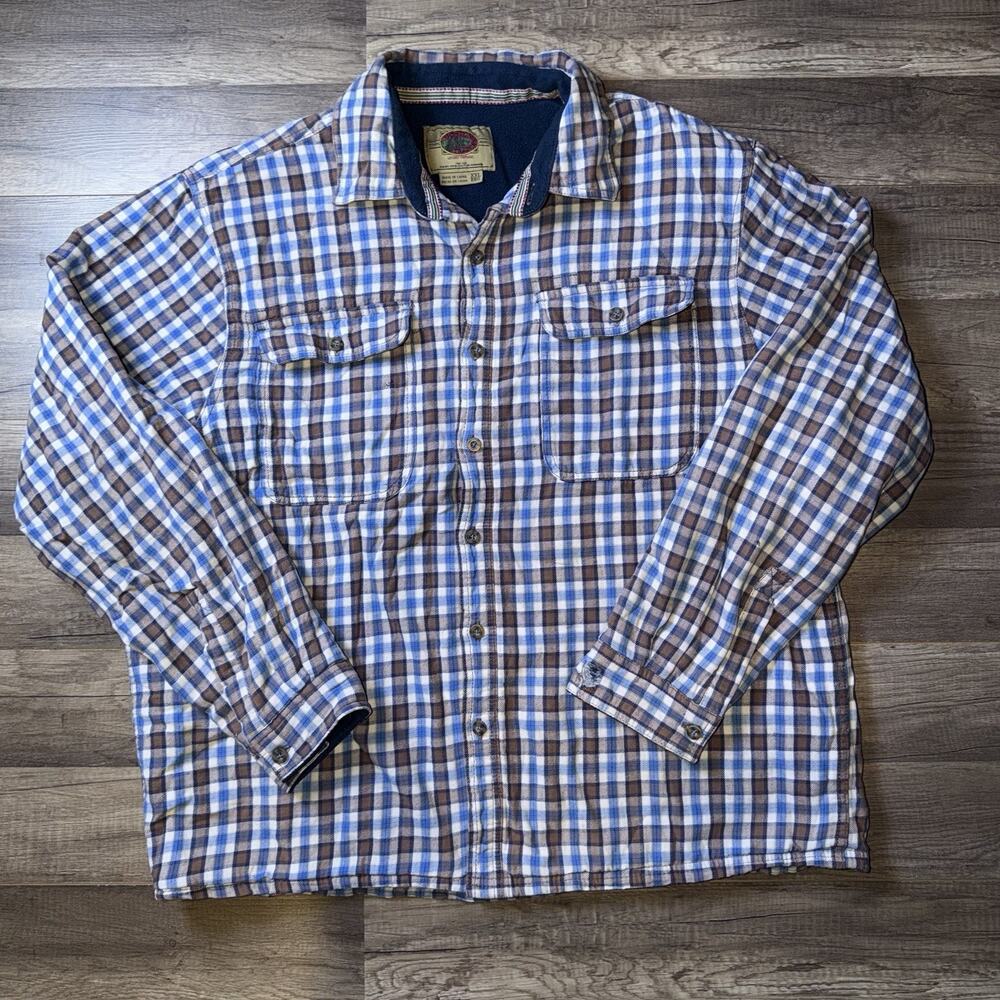 Y2K Boston Traders Fleece Lined Flannel Shirt Jacket Mens XXL Blue Plaid Workwea